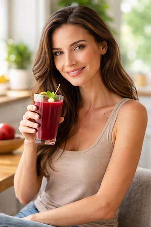 woman drinking beet root juice