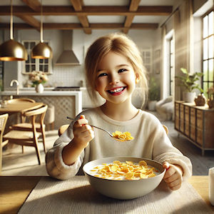 child eating sugary breakfast