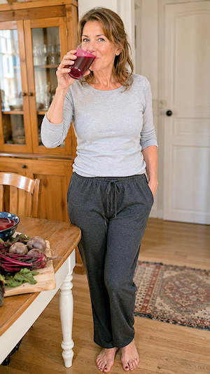 woman drinking beet root juice