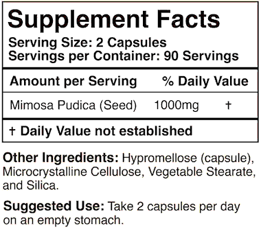 Mimosa pudica intestinal cleanse supplement facts